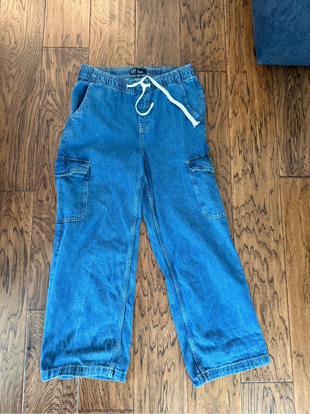 GAP Blue high rise Wide-Leg Cargo Jeans Drawstring Waist